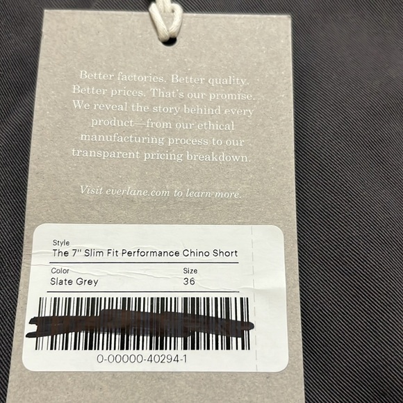 NWT Everlane Men’s The 7” Slim Fit Performance Chino Short in Gray Size 36 - Picture 4 of 9